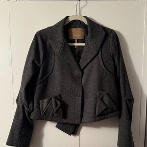 One of a kind Max Azria  coutue grey wool short jacket with bow detail in back